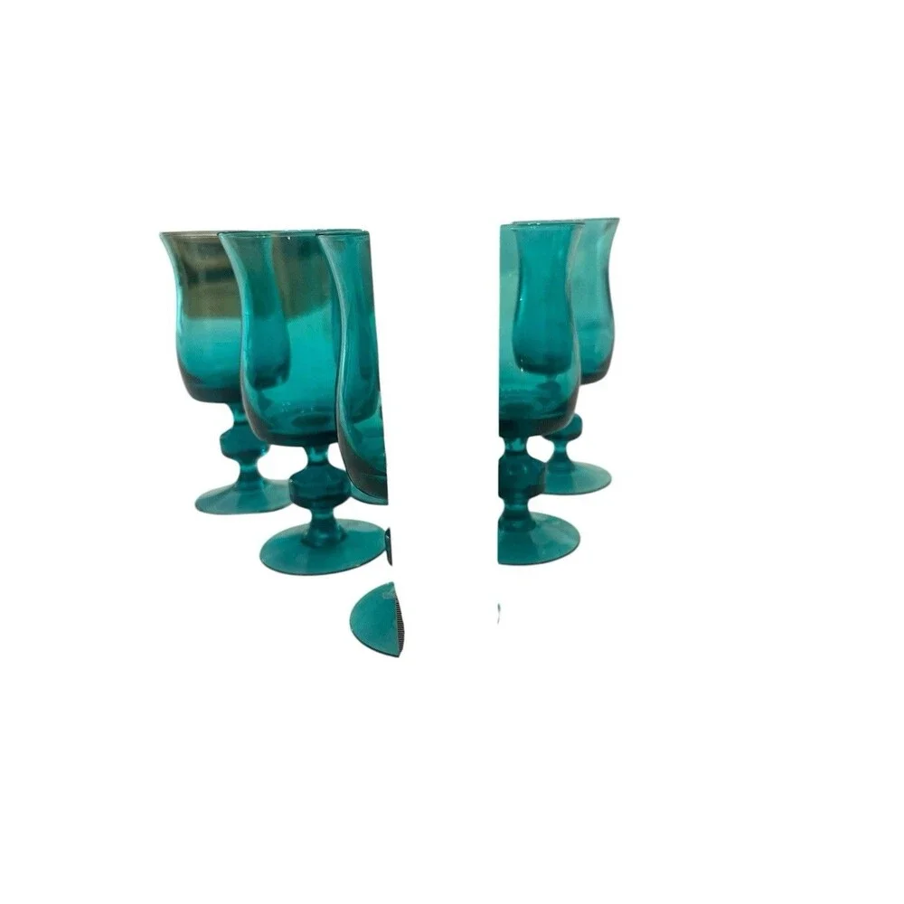 Vintage Teal Blue Art Glass 1 Decanter 6 Wine Glass Very Beautiful Rare!